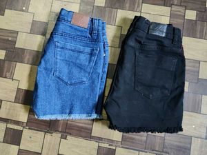 Denim &amp; Black Shorts Combo