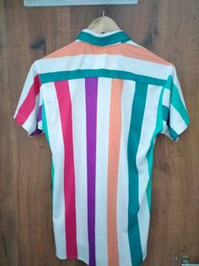 Men Casual Multicolour Striped Half Shirt