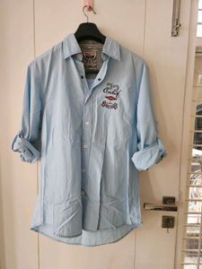 Sky Blue Mufti Shirt Styled With Patches