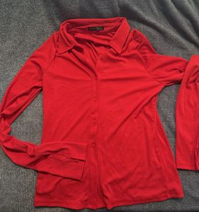 Tomato Red Button Down Shirt