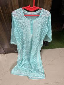 New Blue Lucknowi Chikan Kurti