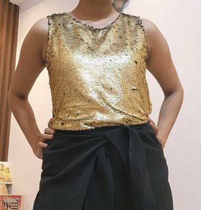 Gold Sequin Tank Top by Dorothy Perkins