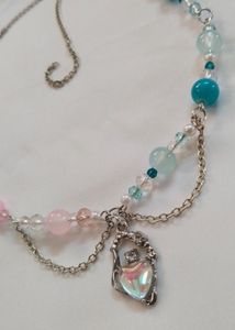 Aesthetic Cute Pink Blue Heart Necklace 🩵🩷✨🦋