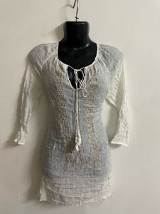 Cotton Soft White Kurti Short