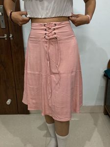 Pink  Skirt and  white frill top