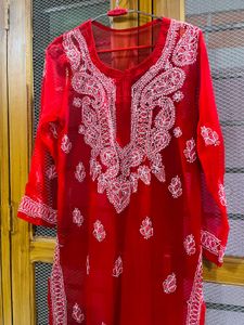 Red Embroidered Kurta