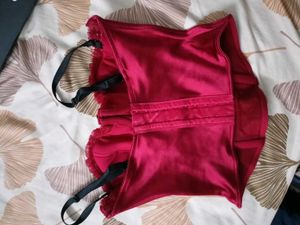 Red Corset Top with Black Rose