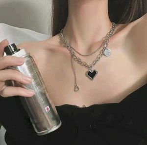 Korean Pixel Heart Layered Chain Necklace