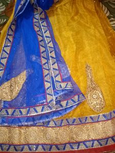 Yellow Blue Lehenga Choli Dupatta