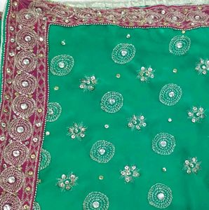Saree blouse Flourescent green kasab kardana Ful