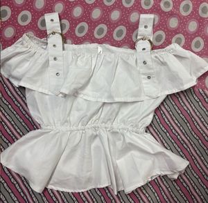 White Embedded Straps Top
