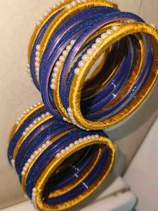 Matte Blue &amp; Gold Bangle Set