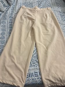Beige Wide Leg Trousers