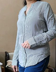 Striped Chinese Collar Shirt