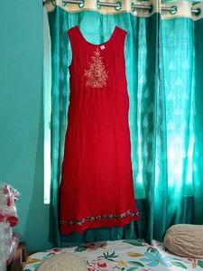 Red Embroidered Sleeveless Dress