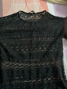 Black Lace Open Netted Top