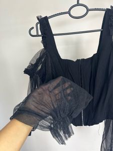 Black Corset Top with Mesh Sleeves