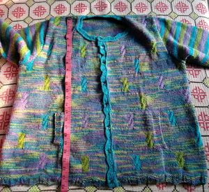 Hand Knitted Multi-Color PlusSize Women&#39;s Cardigan
