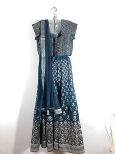 Blue Printed Lehenga Choli Set (Women’s)