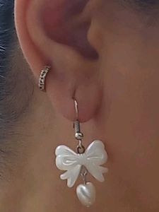 Handmade Pearl Bow Earrings with Heart
