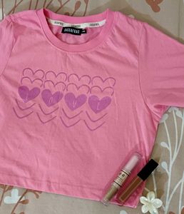 Cute Pink Crop Top with Heart &#34;LOVE&#34; Print