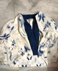 Stylish Blue Print Top with attached jacket