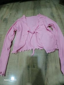 Pink Tie-Front Cardigan Combo Set