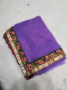 Elegant Purple Embroidered Saree