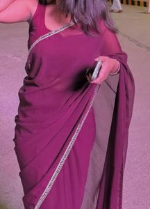 Elegant Purple Saree With Stitched Blouse