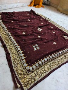 Brown 🤎 Saree With Blouse Stone Works Beautiful ❤