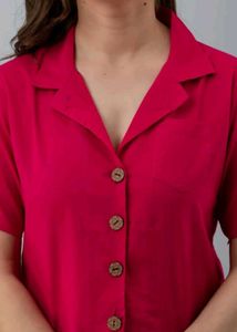 Pink Cropped Button-Down Top