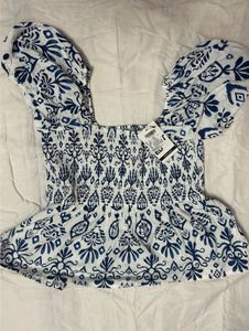 Blue & White Smocked Top