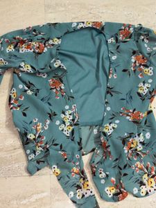 Green Floral Print V Neck Wrap Top