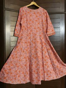 Pink Floral Print Gotta Patti Anarkali Kurta Set