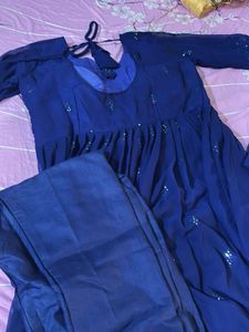 Elegant Blue Embroidered Dress