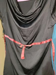 Black Cowl Neck Top with Ribbon Detail