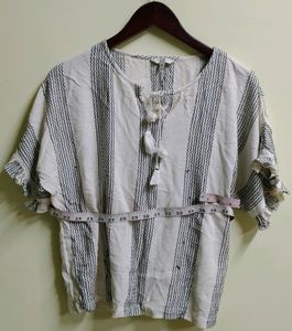 AND Striped Cotton Half Sleeve Top (Women)