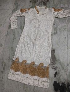 Elegant White & Gold Embroidered Kurti