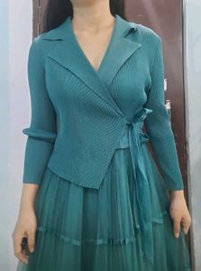 Teal Pleated Blazer Dress