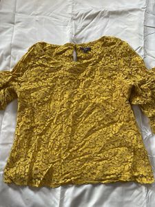 Mustard Lace Top with Ruffle Sleeves