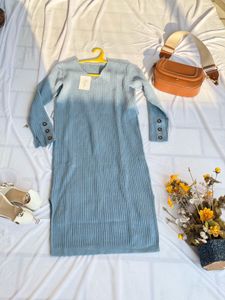 Blue Knit Midi Dress