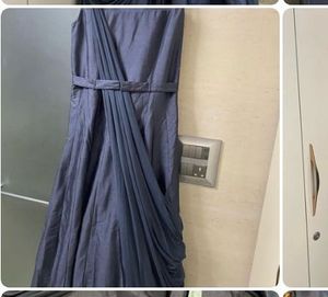 Stunning Metallic Blue Grey Drape Gown- Belt