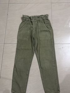 Olive Green Paper Bag Waist Pants