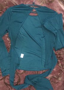 Emerald Green  Wrap / Clinched waist Top With Bow
