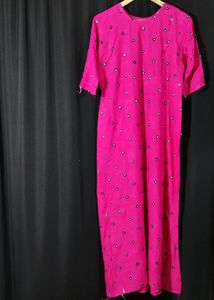 Dark Pink Printed Long Kurti (Women)