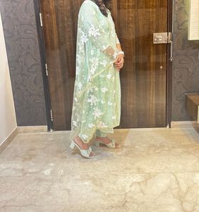 Pista  Green Floral Embroidered Kurti Set