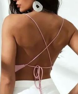 Rhinestone Strapped Pink Backless Top