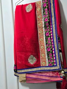 Elegant Pink half /half Embroidered Saree