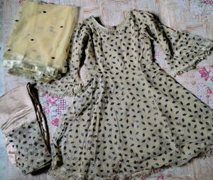 Short Net Frock With Trouser Nd Dupatta