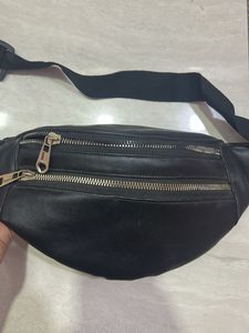 Black Leather Waist Bag